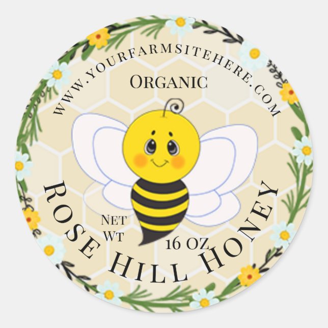 Cute Honeybee | Personalised Honey Jar Labels (Front)