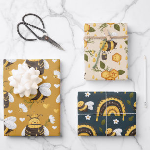 Cute Honeybees Honeycomb  Wrapping Paper Sheet