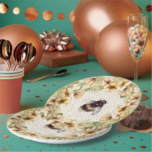 Cute honeycomb and bee floral paper plate
