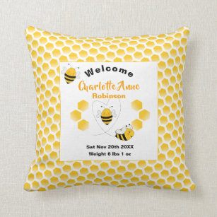 Cute Bumble Bee Nursery & Kids Honey Bee Birth Stats Pillow