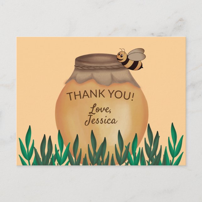 Cute Honeypot and Bumblebee Baby Shower Thank You Postcard (Front)