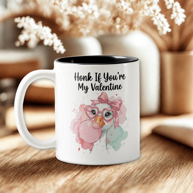 Cute Honk If You’re My Valentine Goose  Two-Tone Coffee Mug (Creator Uploaded)