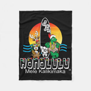 Cute Honolulu Oahu Hawaii Island Surfing Christmas Fleece Blanket