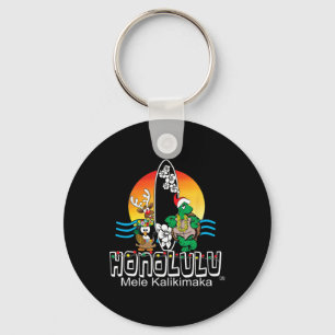Cute Honolulu Oahu Hawaii Island Surfing Christmas Key Ring