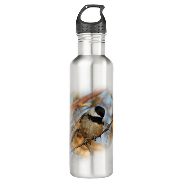 Cute Hopeful Black-Capped Chickadee Songbird 710 Ml Water Bottle (Front)