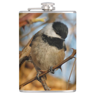 Cute Hopeful Black-Capped Chickadee Songbird Hip Flask