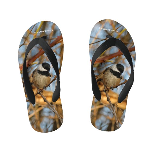 Cute Hopeful Black-Capped Chickadee Songbird Kid's Flip Flops (Footbed)