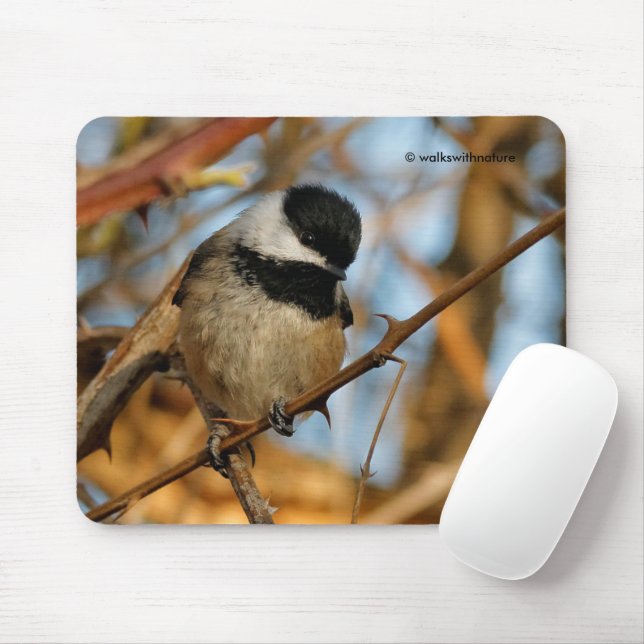 Cute Hopeful Black-Capped Chickadee Songbird Mouse Mat (With Mouse)