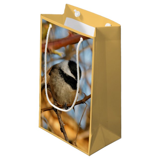 Cute Hopeful Black-Capped Chickadee Songbird Small Gift Bag (Front Angled)