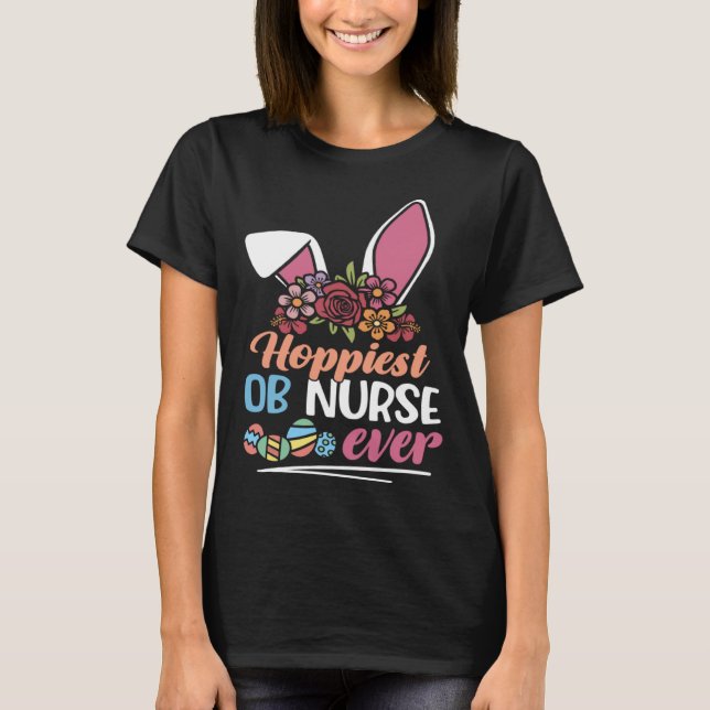 Cute Hoppiest OB Nurse Ever Bunny Ear Red Plaid Ea T-Shirt (Front)