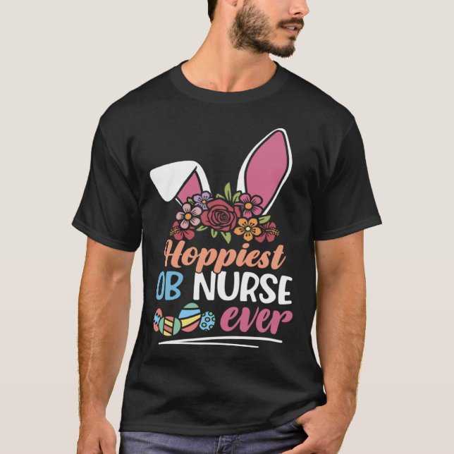 Cute Hoppiest OB Nurse Ever Bunny Ear Red Plaid Ea T-Shirt (Front)