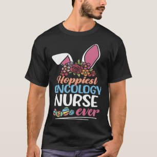 Cute Hoppiest Oncology Nurse Ever Bunny Ear Red Pl T-Shirt