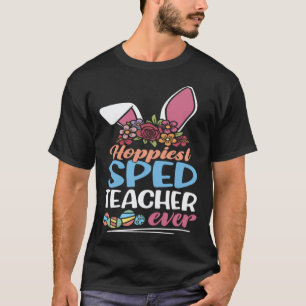 Cute Hoppiest Sped Teacher Ever Bunny Ear Red Plai T-Shirt