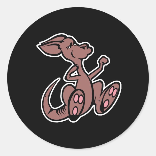 cute hopping kangaroo classic round sticker (Front)