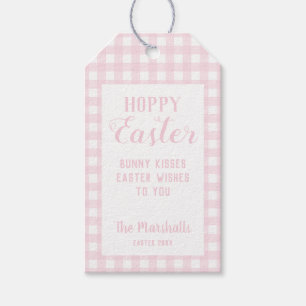 Cute Hoppy Easter Baby Pink Gingham Easter Basket  Gift Tags