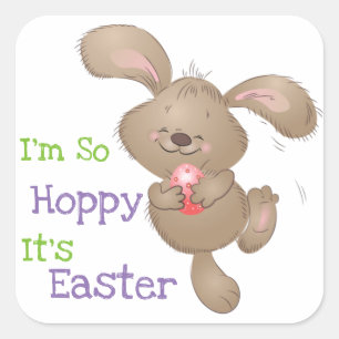 Cute Hoppy Easter Bunny Design Square Sticker