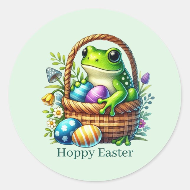 Cute Hoppy Easter frog  Classic Round Sticker (Front)