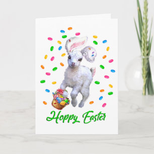Cute Hoppy Easter Goat Bunny Holiday Card