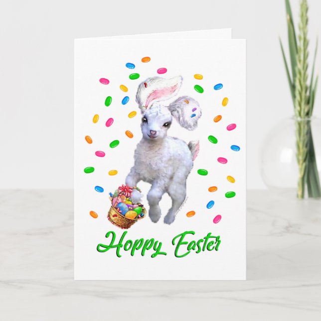 Cute Hoppy Easter Goat Bunny Holiday Card (Front)