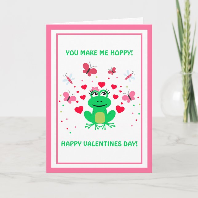 Cute Hoppy Frog And Hearts Valentines Day  Holiday Card (Front)