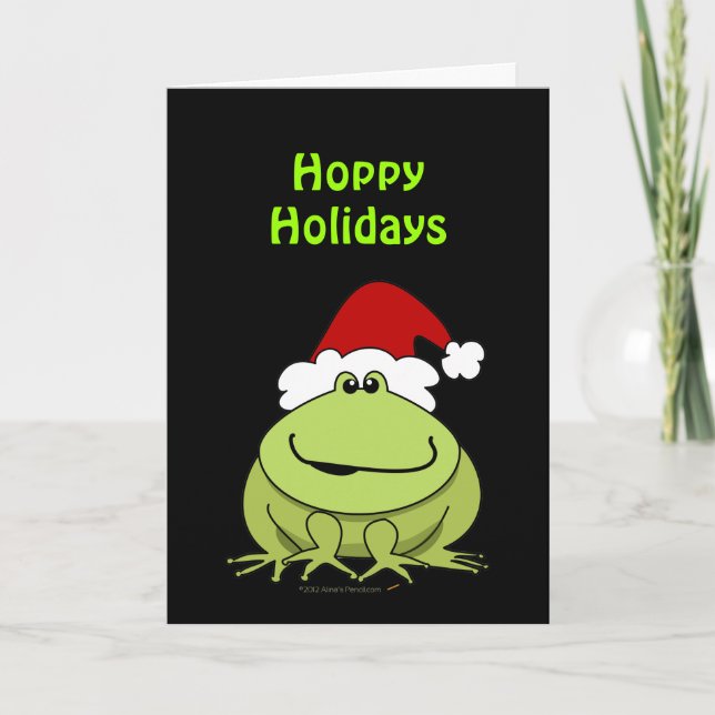 Cute Hoppy Holidays Funny Frog Whimsical Xmas Holiday Card (Front)