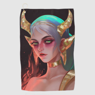 Cute Horned Cyber Demon Girl Golf Towel