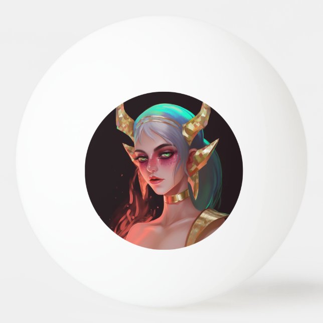 Cute Horned Cyber Demon Girl Ping Pong Ball (Front)