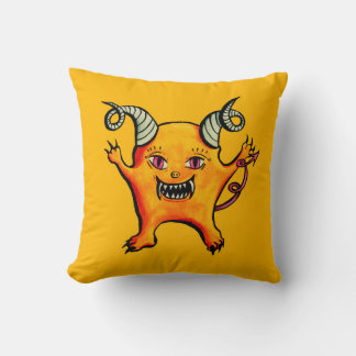 Cute Horned Demon Cartoon Monster Kids Yellow Cushion