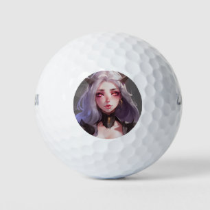 Cute Horned Warrior Anime Girl Golf Balls