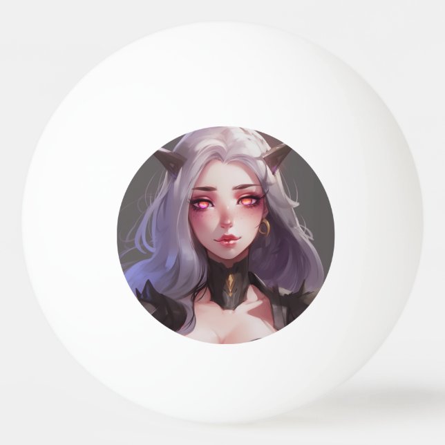 Cute Horned Warrior Anime Girl Ping Pong Ball (Front)