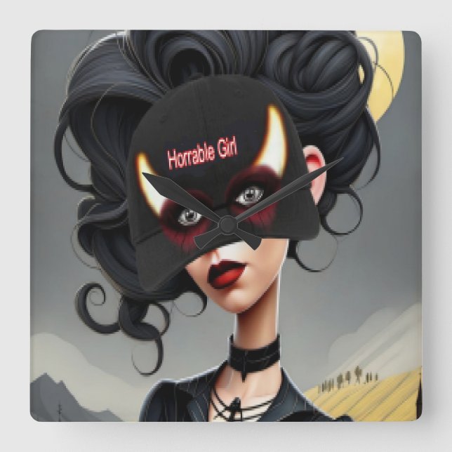 Cute Horrible girl  Square Wall Clock (Front)