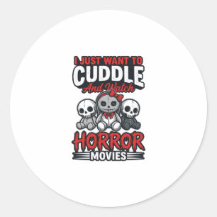 Cute Horror Movie Cuddle Vintage Graphic Shirt Des Classic Round Sticker