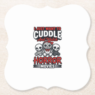 Cute Horror Movie Cuddle Vintage Graphic Shirt Des Paper Coaster