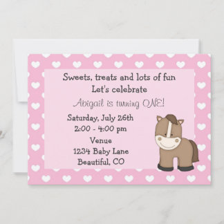 Cute Horse 1st Birthday Invitation for Girls