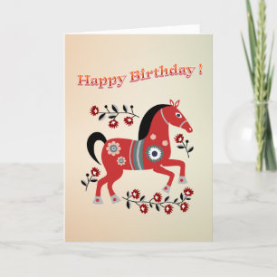 Cute Horse and Flowers - Happy Birthday Card
