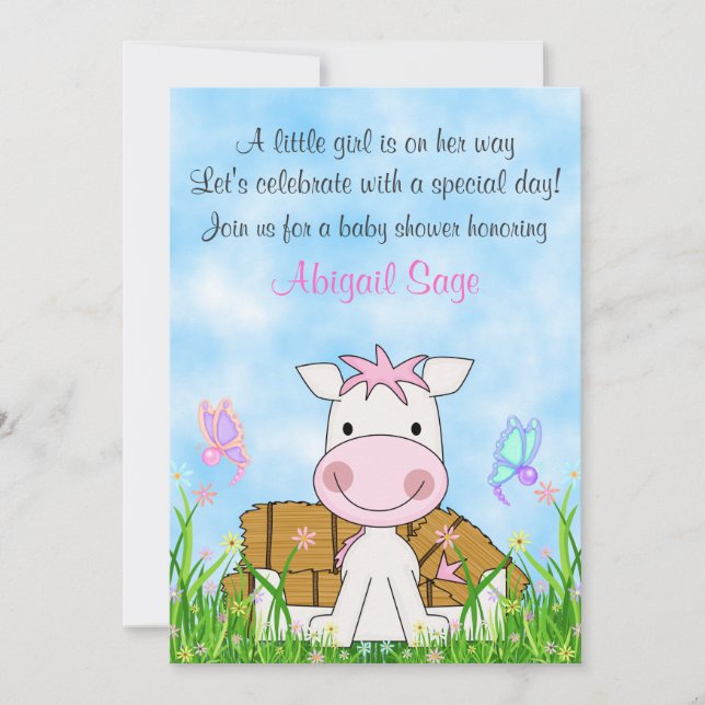 Cute Horse and Hay Girls Baby Shower Invitation (Front)