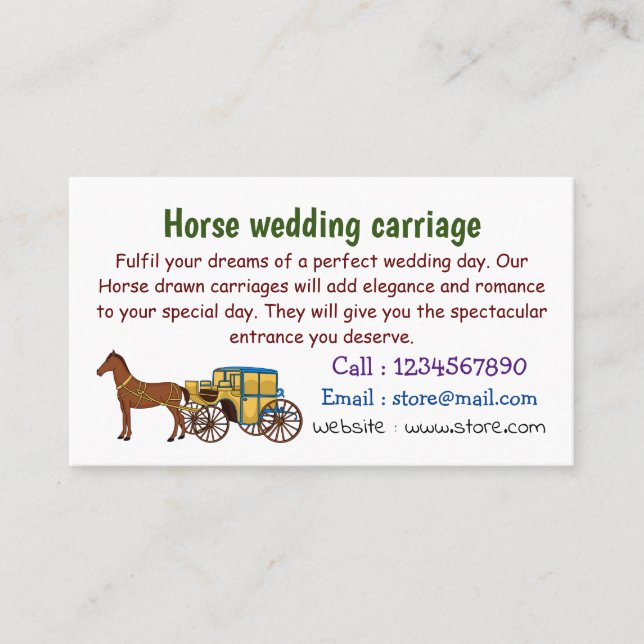 Cute horse and royal carriage illustration business card (Front)