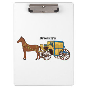 Cute horse and royal carriage illustration clipboard