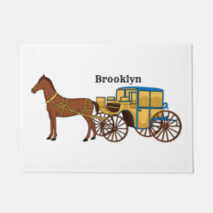 Cute horse and royal carriage illustration doormat