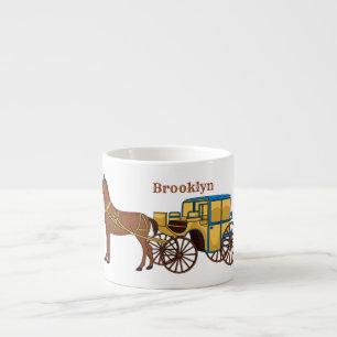 Cute horse and royal carriage illustration espresso cup