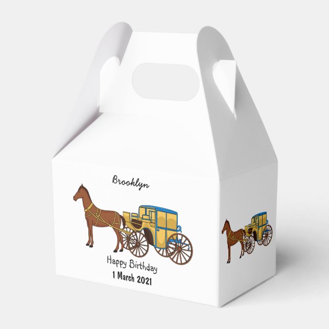Cute horse and royal carriage illustration favour box (Front Side)