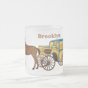 Cute horse and royal carriage illustration frosted glass coffee mug