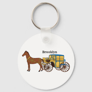 Cute horse and royal carriage illustration key ring
