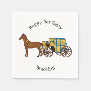 Cute horse and royal carriage illustration napkin