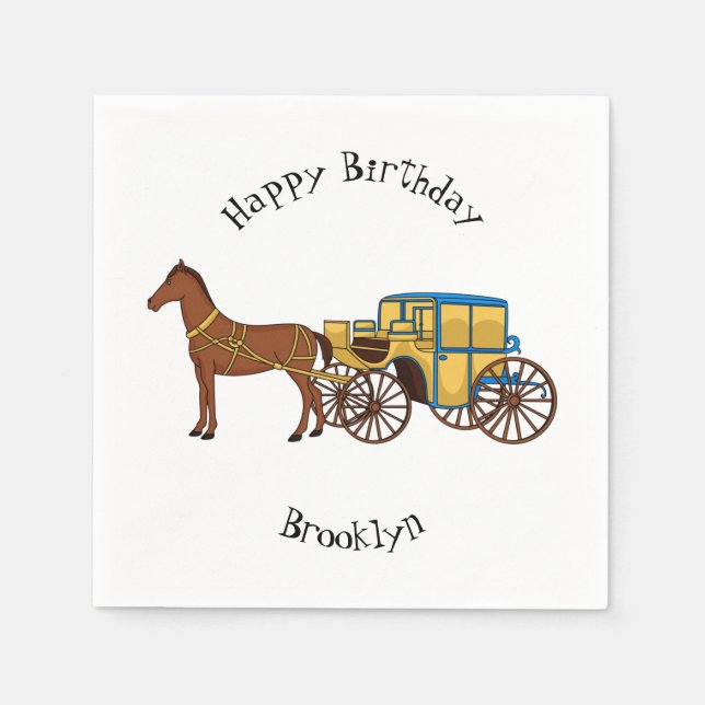 Cute horse and royal carriage illustration napkin (Front)