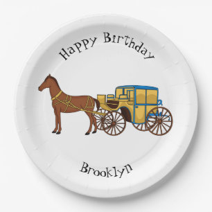 Cute horse and royal carriage illustration paper plate
