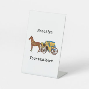 Cute horse and royal carriage illustration pedestal sign