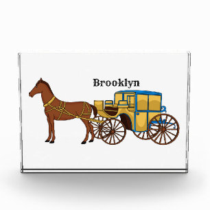 Cute horse and royal carriage illustration photo block