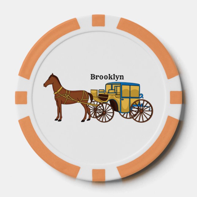Cute horse and royal carriage illustration poker chips (Front)