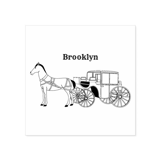 Cute horse and royal carriage illustration rubber stamp (Imprint)